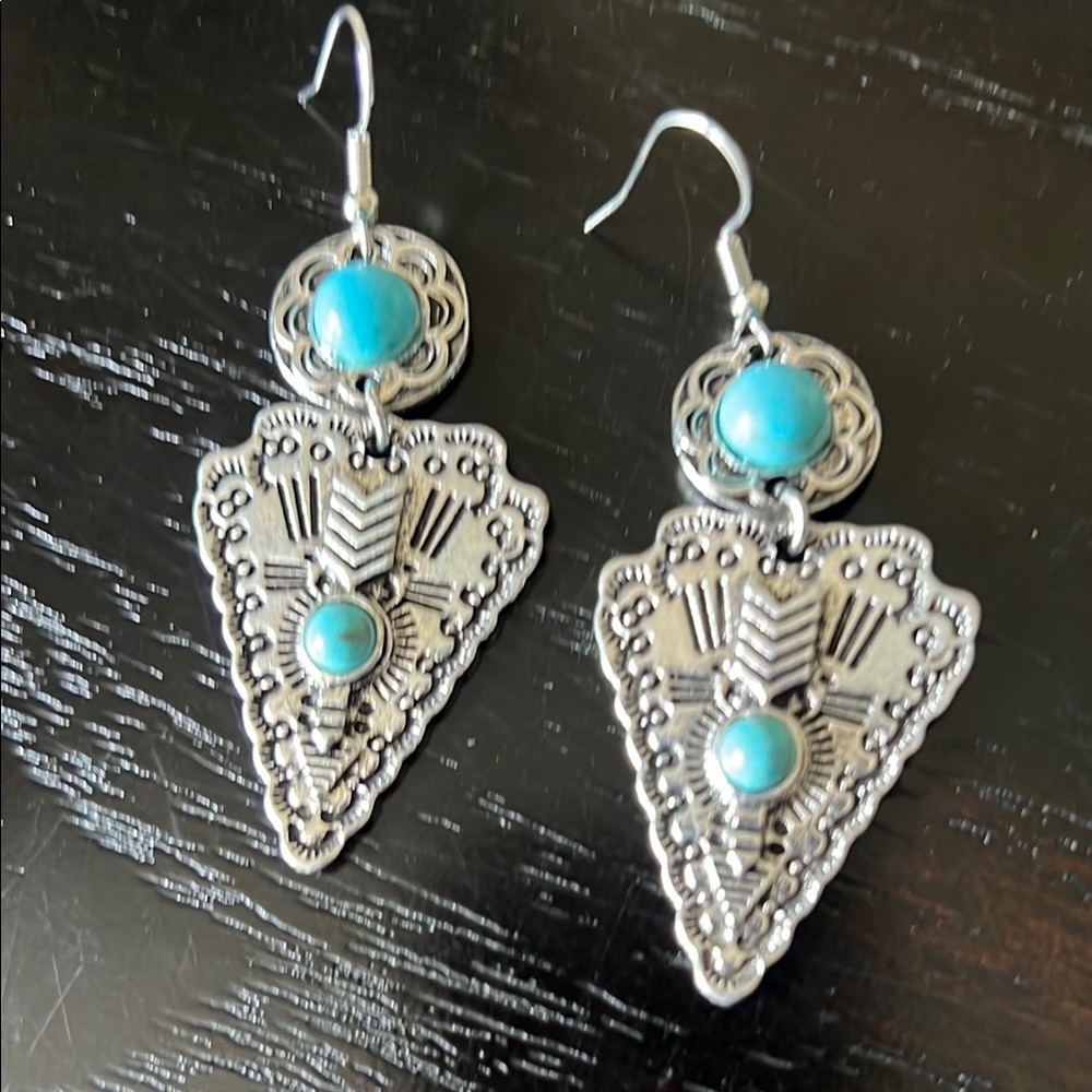Silver and Turquoise Dangle Earrings-NWT